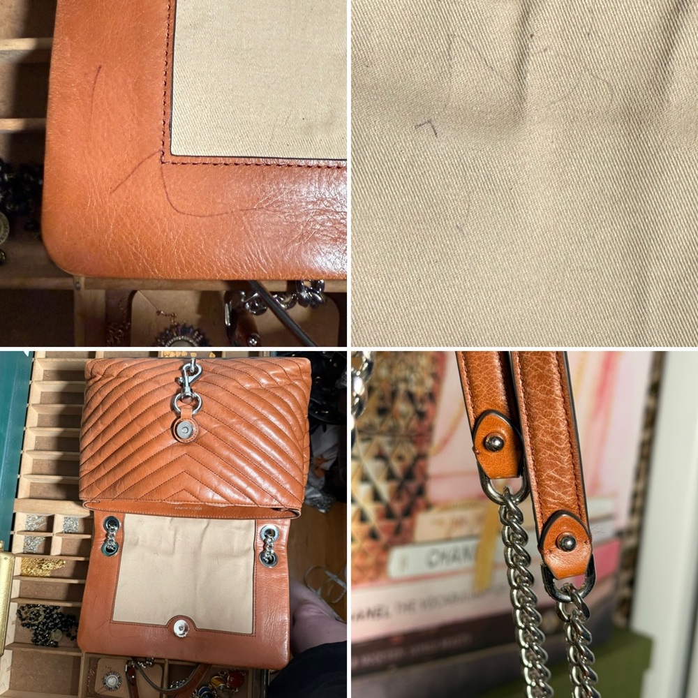 Rebecca Minkoff Edie Flap Shoulder Bag in brown leather with silver hardware. - Picture 5 of 8
